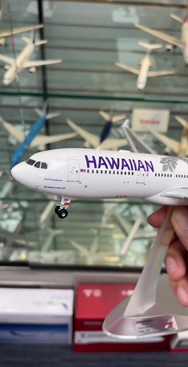 HE571753 Herpa Hawaiian Airlines A330-200 1/200 scale. This model is molded plastic with painted details on the wings and winglets. Available on our website! #hawaiian #a330 #modelairplane #airplaneshop