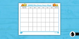 10000 Dice Game Score Sheet