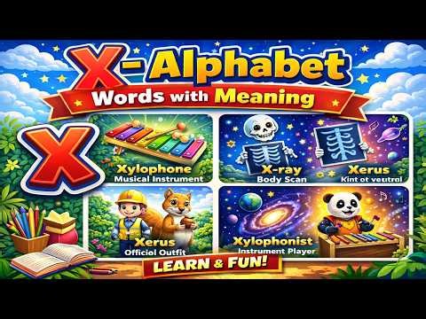 X Alphabet ll 20 English Words with Meaning ll Learn English X Words for Kids ll A to Z Alphabet