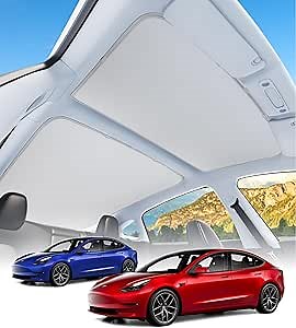 for Tesla Model 3 Glass Roof Sunshade,Sunroof Blocking Heat Cover Top Window Sun Protection, Removable Car Sun, for Model 3 Interior Accessories 2020-2023 Beiga (No Sag)