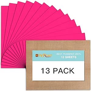 Neon Pink HTV Heat Transfer Vinyl Bundle: 13 Pack 12" x 10" Neon Pink Iron on Vinyl for T-Shirt, Neon Pink Heat Transfer Vinyl for All Cutting Machine or Heat Press Machine