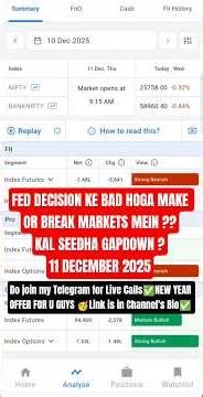 Fii Dii data analysis|| 11 December 2025 || #fiidiidataanalysis #stockmarket