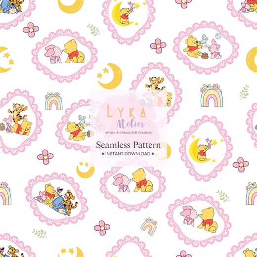 Bear Friends Seamless, Pink Lace Frame Woodland Nursery Fabric (digital Download) - Etsy