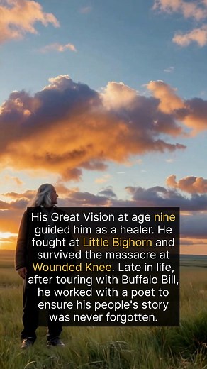 Born in 1863, Black Elk was a cousin to Crazy Horse. At age twelve, he witnessed the Battle of the Little Bighorn, a major victory for the Sioux. In the 1880s, he traveled across Europe with Buffalo Bill's Wild West Show, even meeting Queen Victoria. He later witnessed the horrific Wounded Knee Massacre in 1890. In 1904 he converted to Catholicism, becoming a catechist, while also preserving Lakota spiritual traditions. Decades later, Black Elk's collaboration with poet John Neihardt resulted in