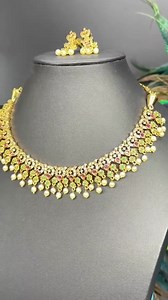 Handcrafted Dainty Choker/necklace Set With Matching Earrings/ruby Pink Green Color/gold Tone Set/wedding/party/light Earrings - Etsy