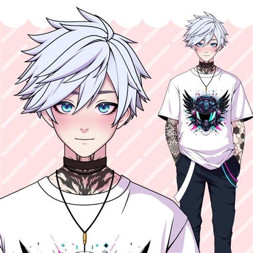 Premade Fullbody Live2d Male Vtuber Model: White Bad Rebel Rock Boy With Tattoos, Rigged, Twitch Virtual Avatar Ready to Use, Expressive - Etsy