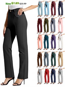 Tawop Womens Pants Black Dress Pants for Women Elastic Waist Pull on with Pockets Straight Trousers Black L