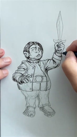 Drawing Bilbo Baggins and Sting #indiecomics #lotrfanart #thehobbitfanart #tolkienfanart #comicart