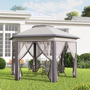 Outsunny 13' x 13' Pop Up Gazebo Hexagonal Canopy with 6 Zippered Mesh Netting, 2-Tier Roof Event Tent with Steel Frame for Patio Backyard, Coffee - Walmart.com