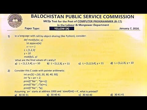 MCQs Test for the Post of COMPUTER PROGRAMMER B-17 | BPSC