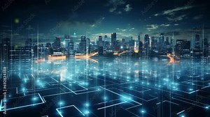 A conceptual representation of technology through 3D rendering. It visualizes digital data transfer and communication, emphasizing the idea of software-defined networking in IT infrastructure. Stock Video