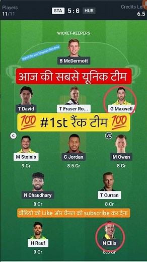STA VS HUR T20 Dream11 Prediction | STA VS HUR Dream11 Team Of Today Match | STA VS HUR dream11