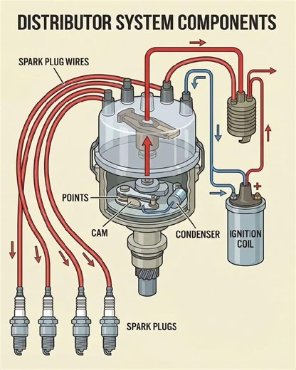 Distributor System Components Points, Condenser & Coil