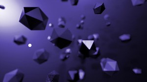 Rotating geometric polygons. Design. Spinning stream with geometric 3d polygons. Molecular flow in form of geometric shapes