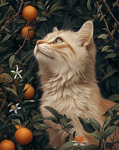 Australian Mist Cat Art | Traditional Chinese Painting | Butterfly & Orange Tree | Digital Wall Print - Etsy UK