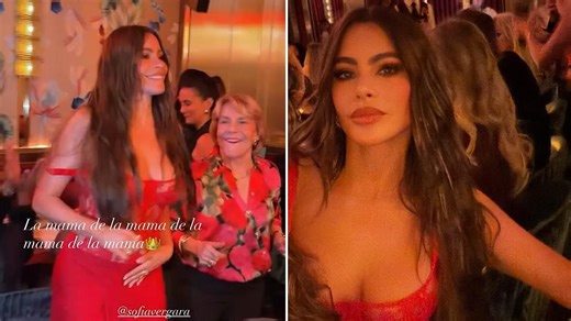 Sofia Vergara sizzles in low-cut red dress out with family