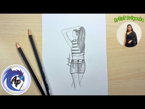 HOW to DRAW a Girl wearing Shorts & Crop Top 😍| Back Pose Pencil Sketch 🎨| Easy Pencil Art