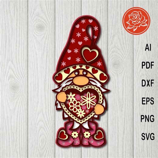 Layered Gnome SVG Valentine Heart Cut File for Cricut and Silhouette Crafts - Etsy