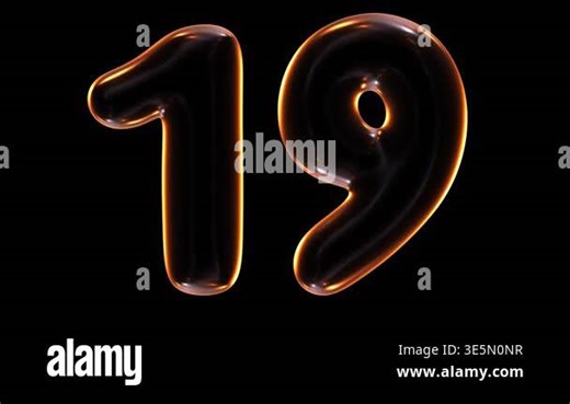 animation of glowing number 19 with light and reflections isolated on black background in 3d rendering Stock Video Footage - Alamy