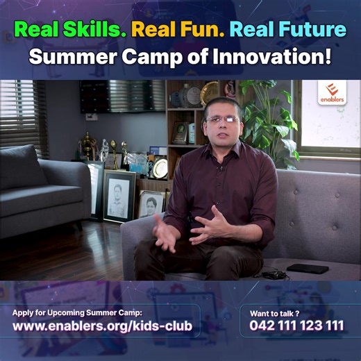 3.5K reactions · 290 shares | Young Innovators, Big Impact – Summer Tech Camp for Kids 2025! Let's make this summer all about nurturing young minds and equipping them with essential skills for the digital world. Apply from here: www.enablers.org/kids-club Want to talk ? 042 111 123 111 | Enablers | Facebook
