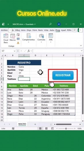📊 Registra datos en Excel con un solo clic ⚡Olvídate de copiar y pegar manualmente. Con esta sencilla macro grabada, podrás guardar tus registros automáticamente con solo presionar un botón. 🙌 #Ofimática #tipsexcel #TrucosExcel #AprendeExcel #productividad #exceltips #Excel | Exenova
