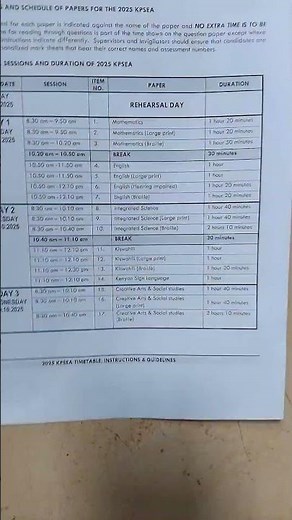 Ongoing KPSEA 2025 timetable#cbckenya#kpsea