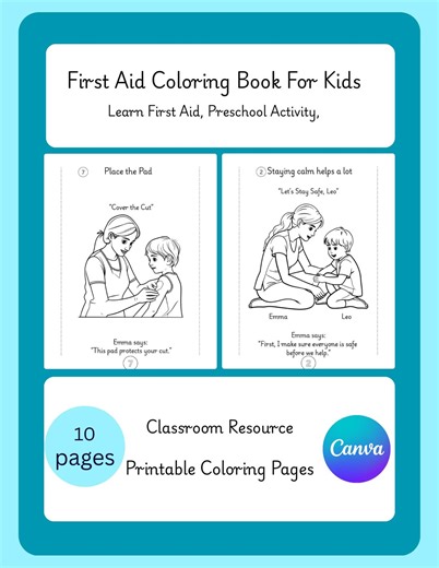 First Aid Coloring Book for Kids | Safety Learning (printable PDF) - Etsy
