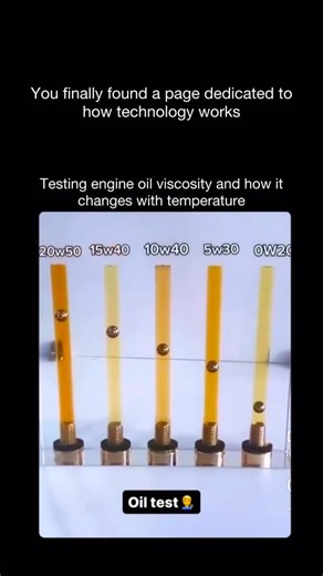 How Technology Works on Instagram: "Follow @howtechnologyworkss to learn how technology shapes our world, one post at a time This test shows how engine oil viscosity changes when temperature rises or drops. Viscosity is simply the thickness of the oil and how easily it can flow. As the temperature changes, the oil becomes either thicker or thinner, and that affects how well it can protect the engine. Thicker oil performs better when the engine is hot because it stays stable under high heat and h