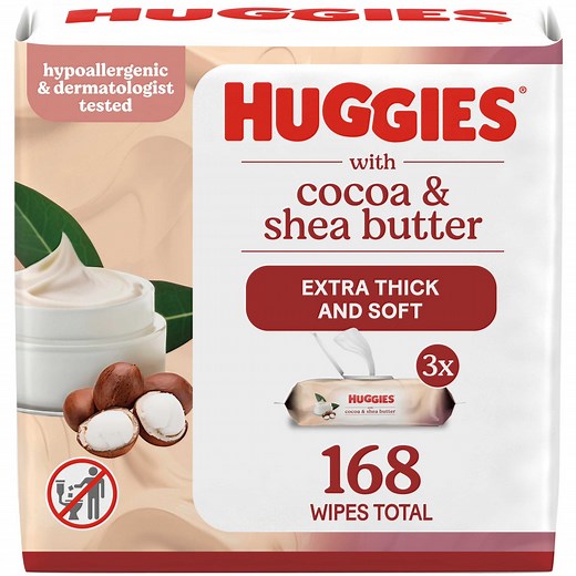 Huggies Sensitive Skincare Baby Wipes with Cocoa & Shea Butter, 3 Flip-Top Packs, 168 Total Count (Select for More)