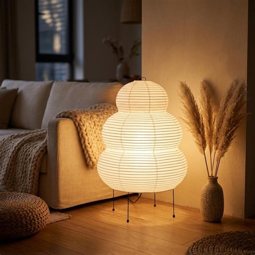 Noguchi Style Lamp | Akari Rice Paper Floor Lamp | Tiered Japanese Paper Light | Japandi Wabi Sabi Bedroom Decor - Etsy