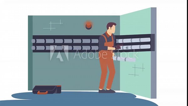 Plumber worker repairing leaking pipeline system animation, Engineer Restoring Damaged Tube animated video, plumbing worker clip, Handyman Services footage, HVAC technician motion graphics