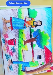 Holi Festival Drawing | Village Holi Celebration with Oil Pastels