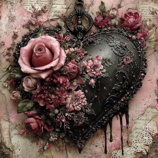 Gothic Floral Hearts, Dark Romance Valentine Art, Vintage Heart Clipart, Victorian Roses, Moody Pink, Grunge Collage, PNG - Etsy