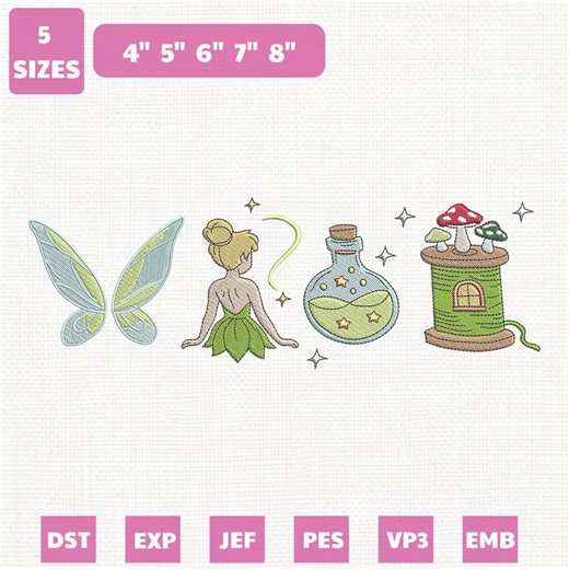 Disney Tinker Bell Fairy Machine Embroidery File, Magic Kingdom Design (instant Download) - Etsy