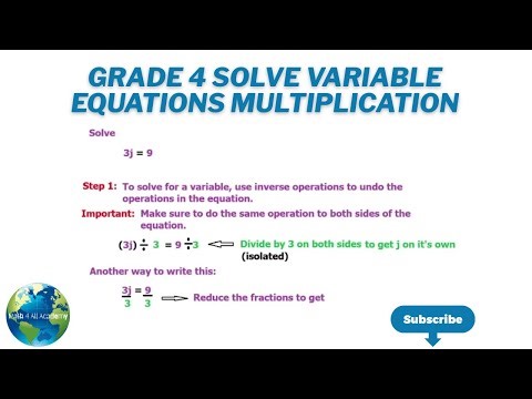 Grade 4 Solve Variable Equations Multiplication