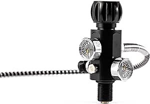 M18x1.5 Paintball Fill Station Paintball pcp air Gun Charging Valve Dual Gauge up to 4500psi with 20" high Pressure Hose (M18x.15)