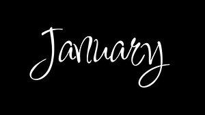 January animation text, name of month motion handwriting in white color with alpha or transparency background