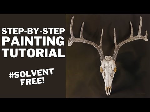 Step-By-Step Realistic Oil Painting Tutorial - Deer Skull #realisticpaintingtutorial