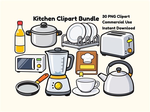 Kitchen Clipart Bundle, Cooking Utensils Clipart Set, Flat Vector Kitchen Icons, Minimal Food Clipart, Commercial Use PNG - Etsy