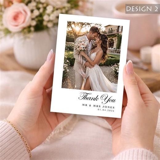 Wedding Thank You Cards With Photo, Personalised Thank You Cards, Custom Photo Cards, Includes Envelopes, Elegant Wedding Stationery - Etsy