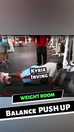 ADVANCED PUSH UPS for basketball players demonstrated by Kyrie Irving. Watch how Kyrie works on his core and chest in one exercise! #balancedbasketballacademy #kyrieirving #offseasontraining #weightroom #pushupsworkout #basketball