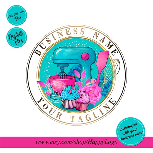 Watercolor Bakery Logo Design: Cupcake & Stand Mixer Design (premade Digital Download) - Etsy