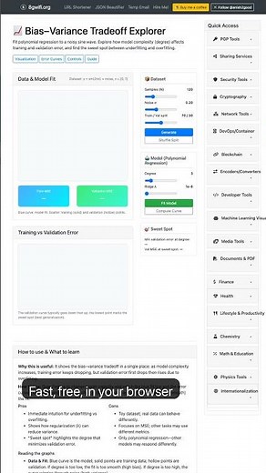 Bias–Variance Tradeoff Explorer — in 30 seconds #machinelearning #datascience