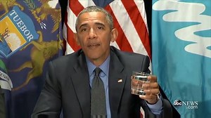 WATCH: President Barack Obama drinks filtered Flint water while on a visit to the Michigan city: "If you're using a filter... then Flint water at this point is drinkable." http://abcn.ws/1TmXLPv | ABC World News Tonight with David Muir