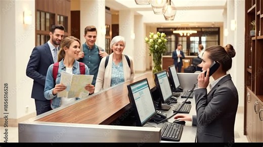 Hotel Reception Welcoming Guests with Friendly Service and Assistance.