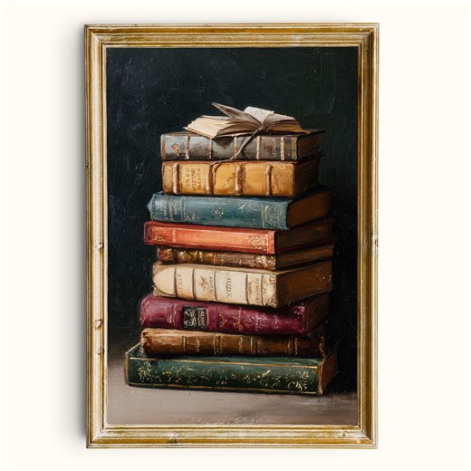 Antique Book Stack Painting | Dark Academia Library Art (digital Download) - Etsy