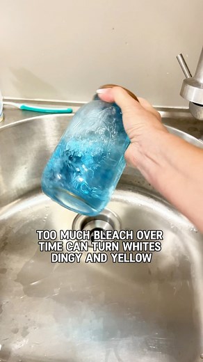 If your whites are looking a little dingy and yellow, it might be from using bleach. Try liquid bluing for laundry to brighten them up. #cleaninghacks #laundry #laundryday #laundrytips #viralvideo | A Life Better Organized
