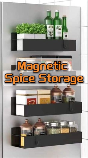 4 Pack Magnetic Spice Storage Rack Organizer for Refrigerator and Oven, Black Fridge Organizers and Storage