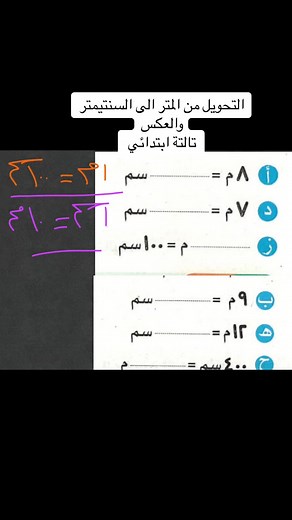 تحويل المتر إلى السنتيمتر: شرح للصف الثالث الابتدائي