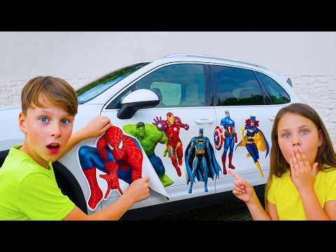 Superhero Stickers on Our Car | Imaginative Kids Stories